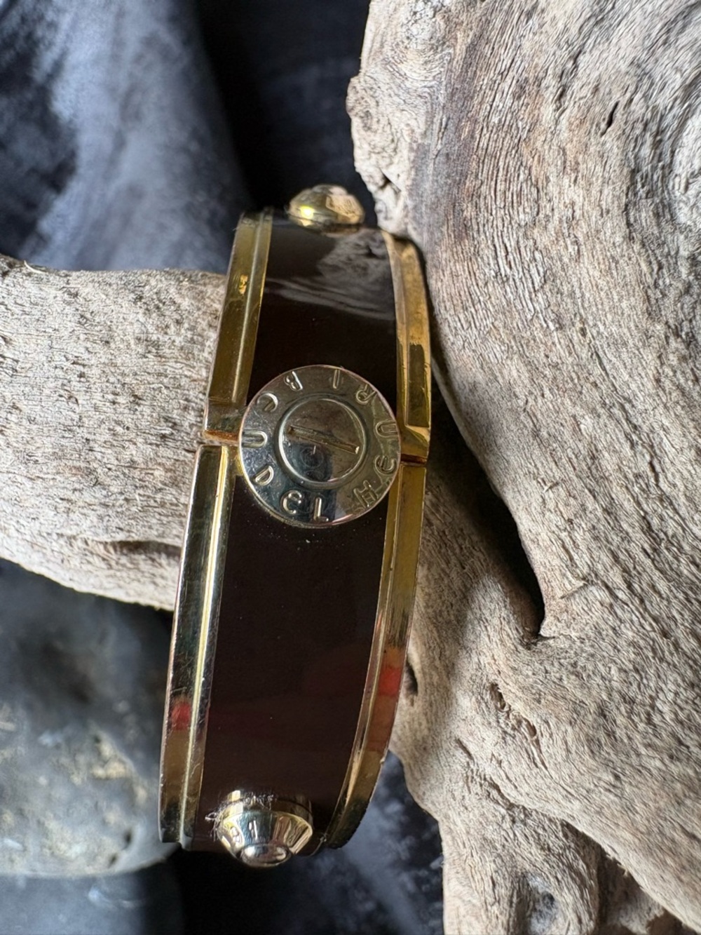 Henri Bendel Bangle Bracelet with Gold-Tone Studs - Brown and gold. - Picture 4 of 6